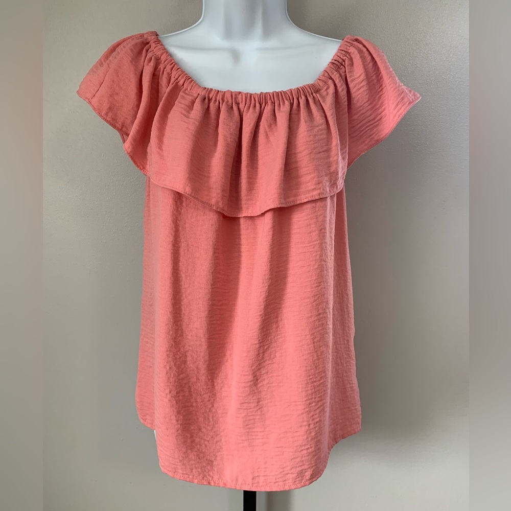 Nine West On/Off-Shoulder Ruffle Women’s Top - Coral Pink